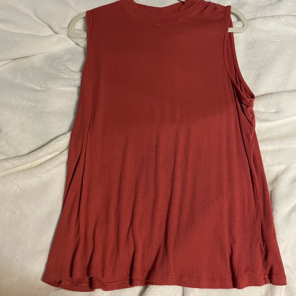 Orange ribbed mock neck tank top